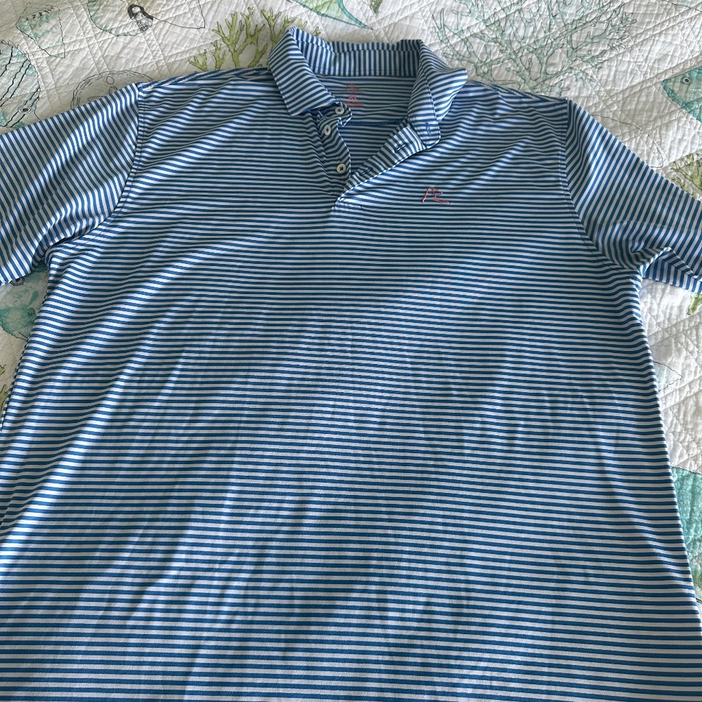 Men’s Rhoback polo light blue and white striped